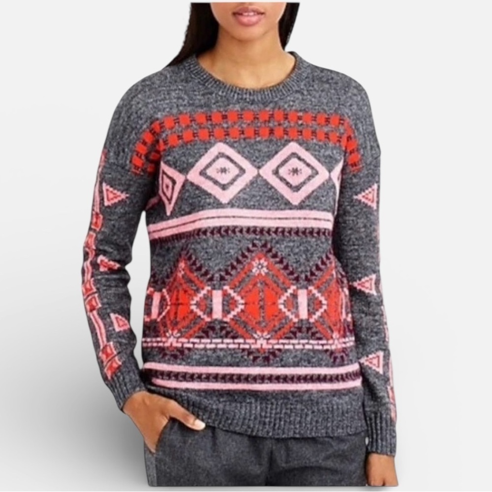 J. Crew Fair Isle Geometric Mohair Sweater Size XS Charcoal